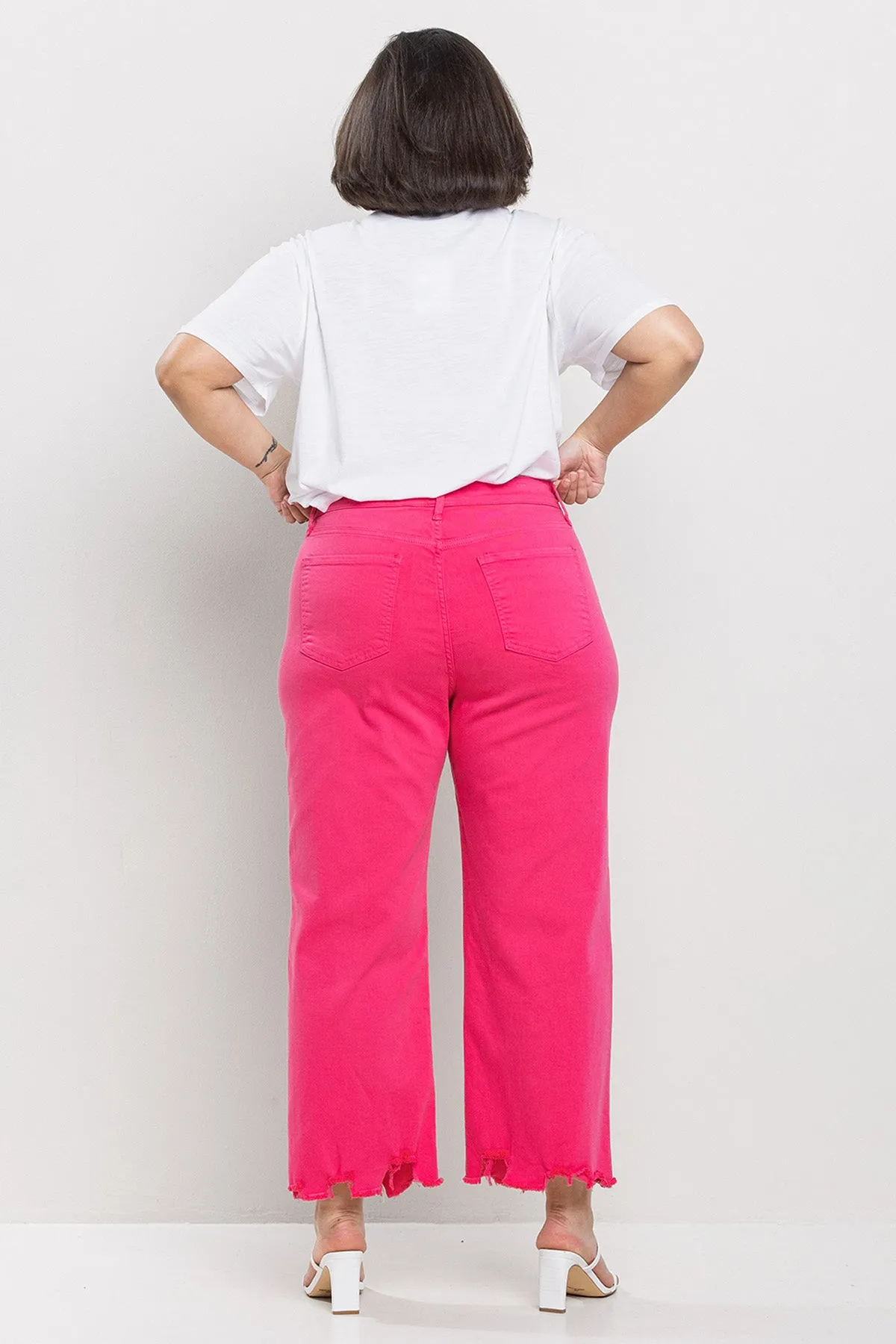M. RISE PLUS STRAIGHT LEG JEANS WITH IN HOT PINK / SP-P10626HP-PL