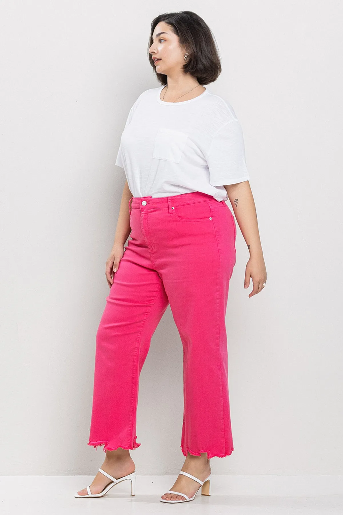 M. RISE PLUS STRAIGHT LEG JEANS WITH IN HOT PINK / SP-P10626HP-PL