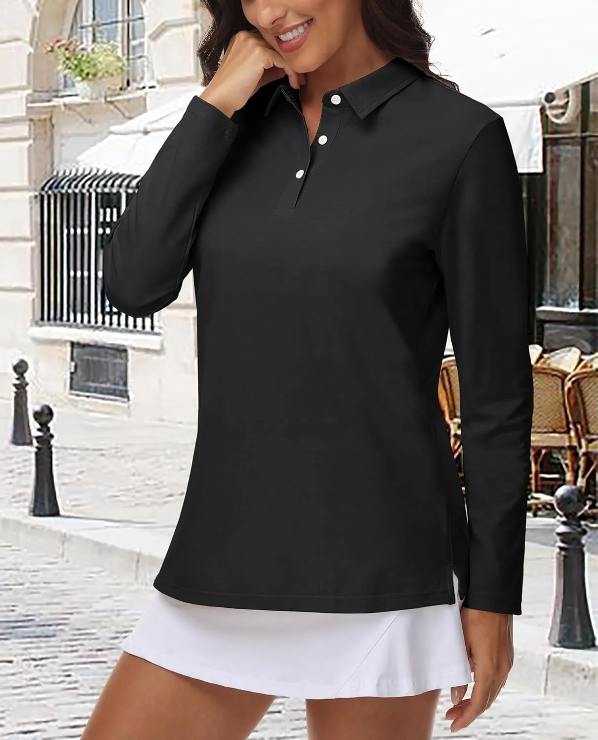 MAGCOMSEN Women's Polo Shirts Long Sleeve 3-Button Cotton Cool Shirts Wicking Casual Business Collared Shirts Tops