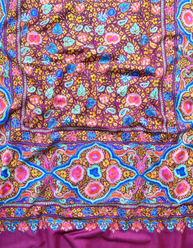 Magenta Purple Pashmina Shawl With Sozni Work 5925