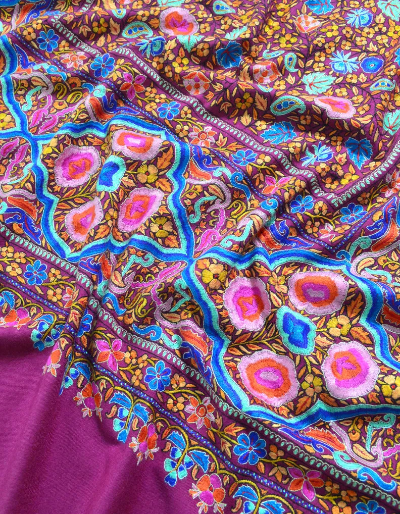 Magenta Purple Pashmina Shawl With Sozni Work 5925