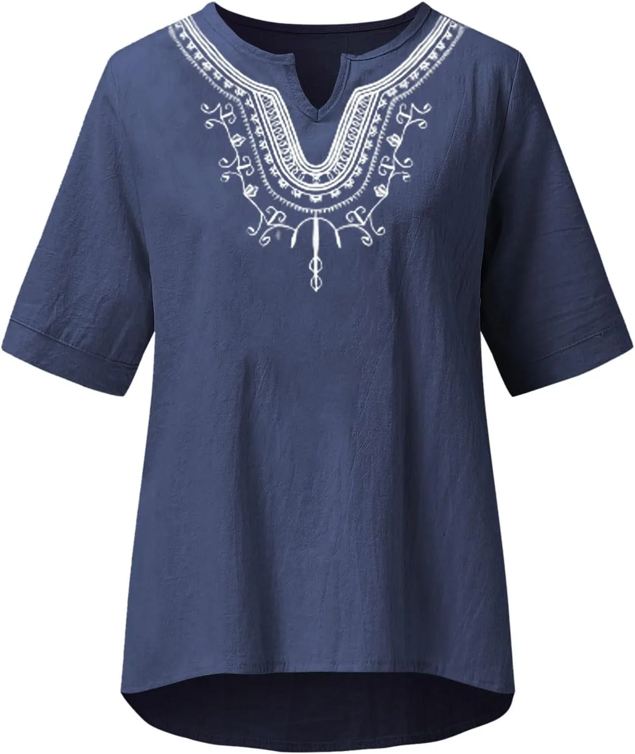 maisdgop Embroidered Tops for Women Fashion Mexican Boho Blouse Casual V Neck Short Sleeve Shirt Comfy Cotton Linen T-Shirt