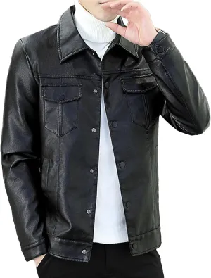 Maiyifu-GJ Men's Faux Leather Zip Up Jacket Stylish Casual Warm Leather Jackets Fall Winter Motorcycle Biker Coat Windbreaker