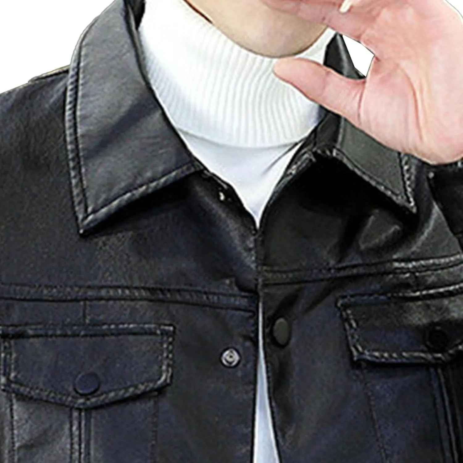Maiyifu-GJ Men's Faux Leather Zip Up Jacket Stylish Casual Warm Leather Jackets Fall Winter Motorcycle Biker Coat Windbreaker