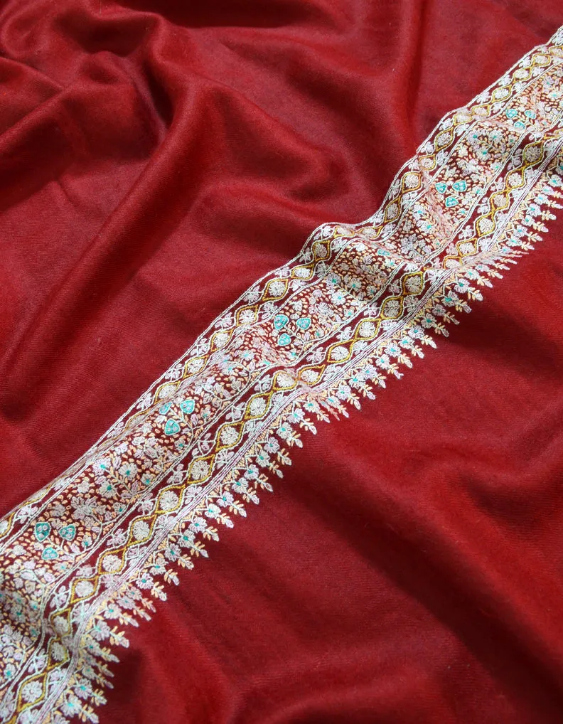 Maroon Pashmina Shawl With Sozni Embroidery 5804