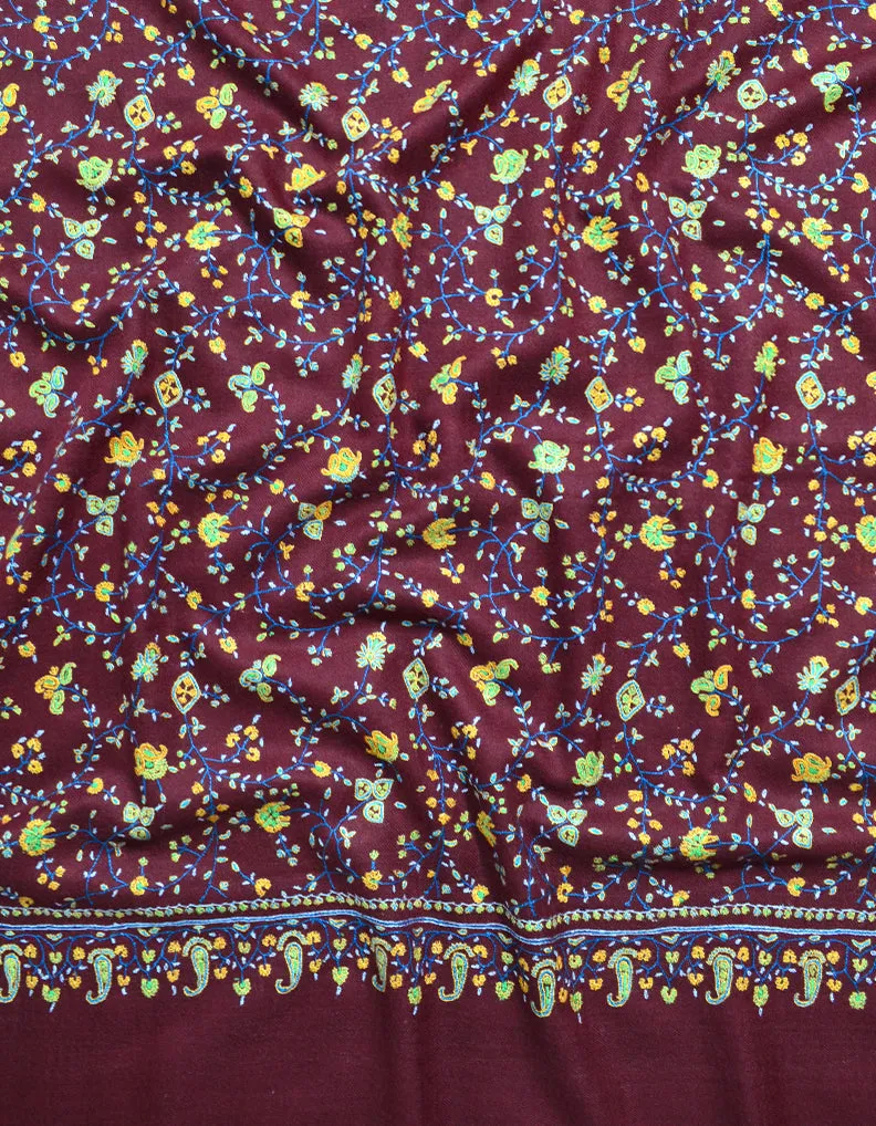 Maroon Pashmina Shawl with Sozni Work 5823