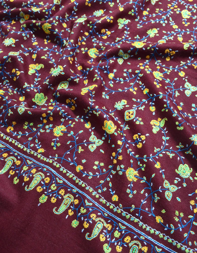 Maroon Pashmina Shawl with Sozni Work 5823