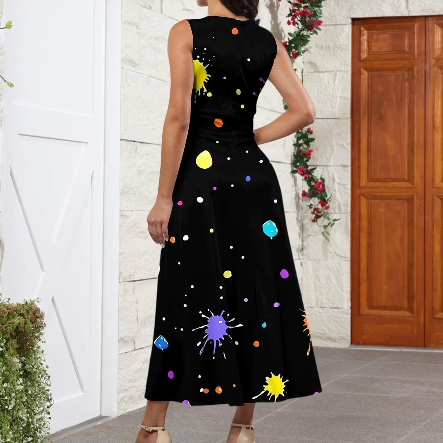Maxi Dresses for Women 2025 Casual Trendy Summer A Line Flowy Dress Floral V Neck Sleeveless Formal Sundresses