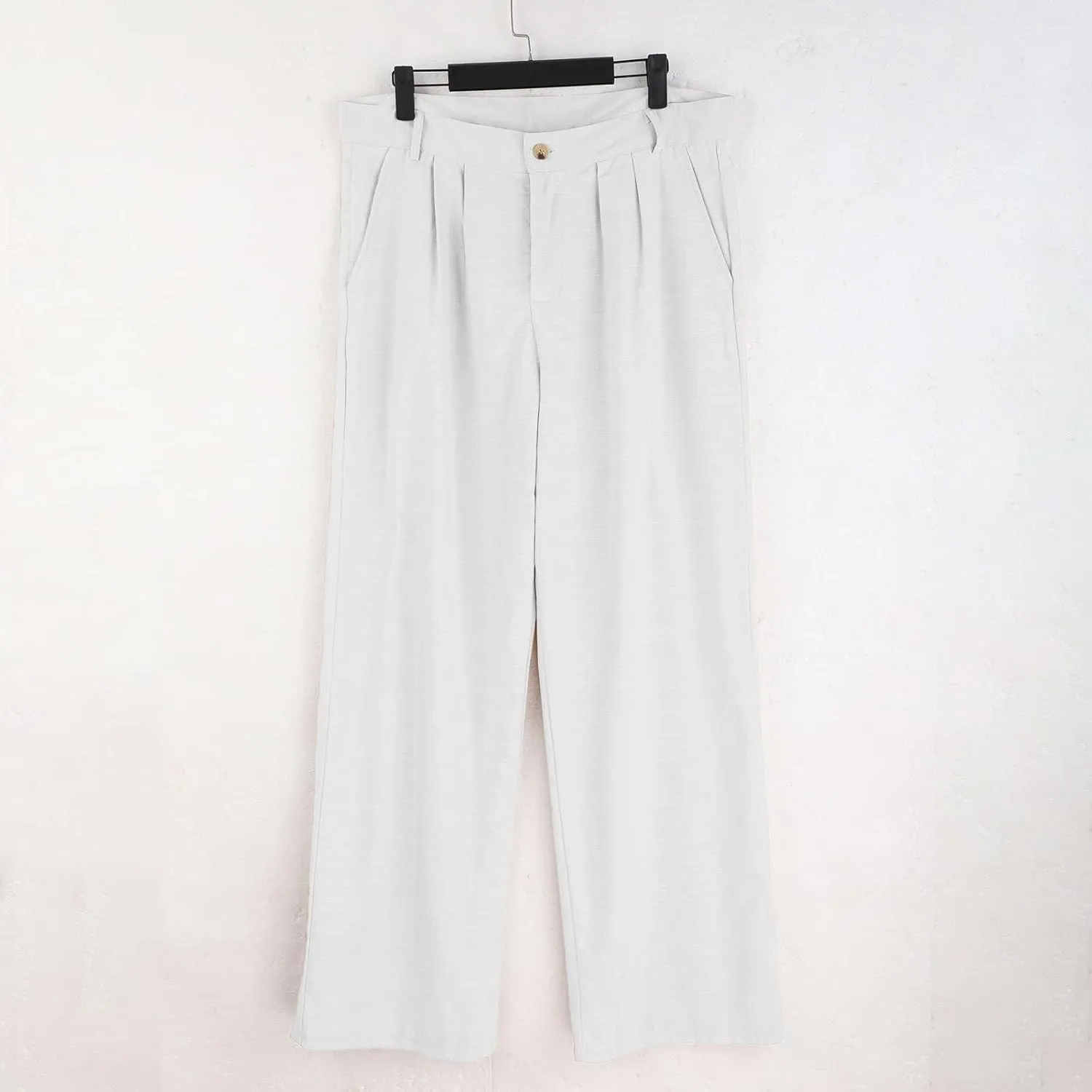 Mens Dress Pants Relaxed Fit Casual Cotton Linen Pleated Front Work Suit Pants Straight Leg Slacks Comfort Trousers