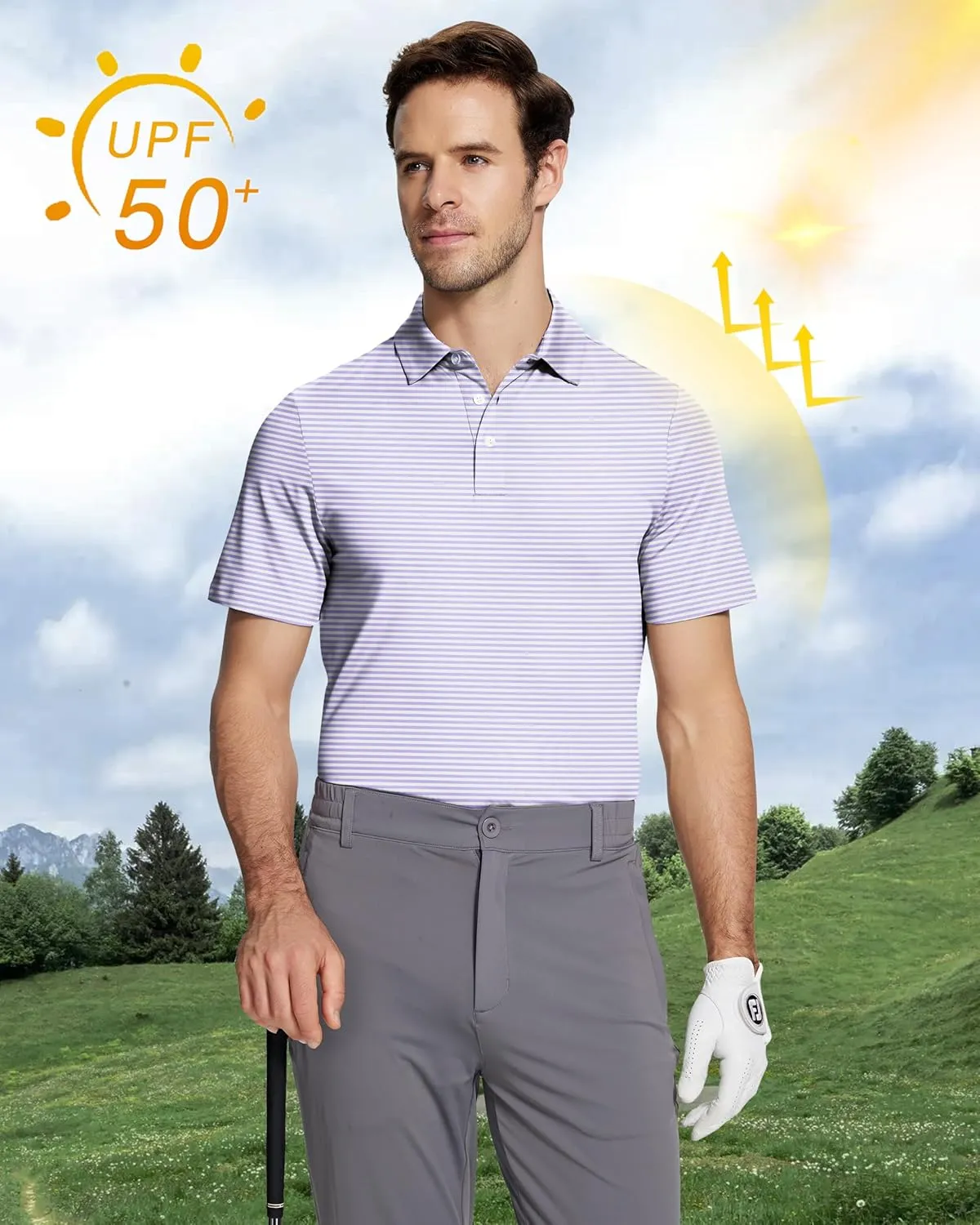 Mens Golf Shirt Short Sleeve Funny Print Golf Polo Shirts for Men Lightweight Dry Fit Quick Dry Collared Golf Polos