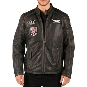 Mens Real Leather Washed Biker Airforce Jacket Distressed Casual Fit Retro Vintage