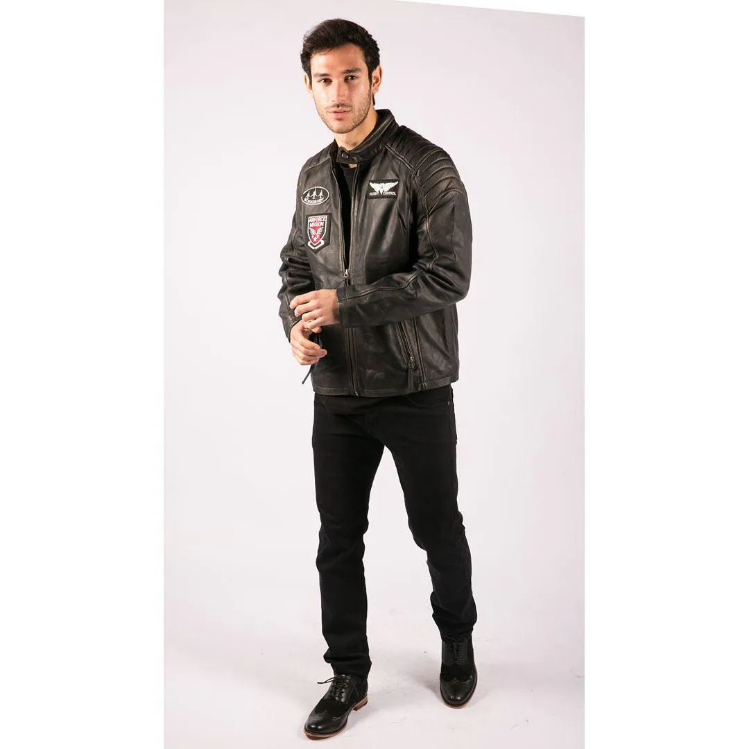 Mens Real Leather Washed Biker Airforce Jacket Distressed Casual Fit Retro Vintage
