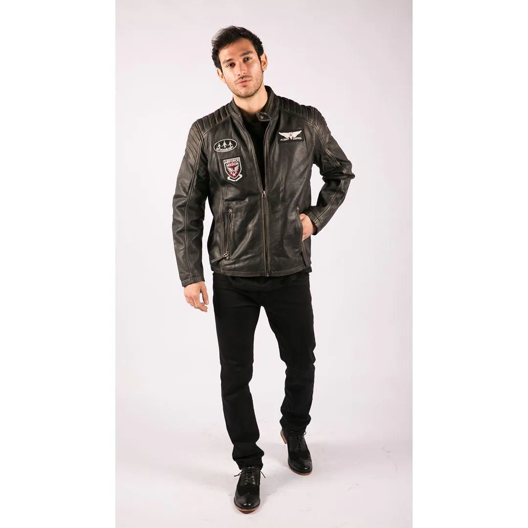 Mens Real Leather Washed Biker Airforce Jacket Distressed Casual Fit Retro Vintage