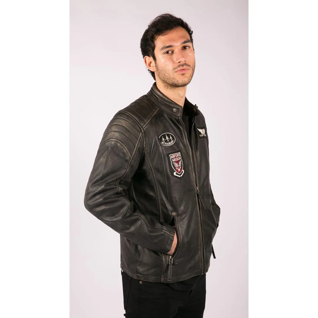 Mens Real Leather Washed Biker Airforce Jacket Distressed Casual Fit Retro Vintage