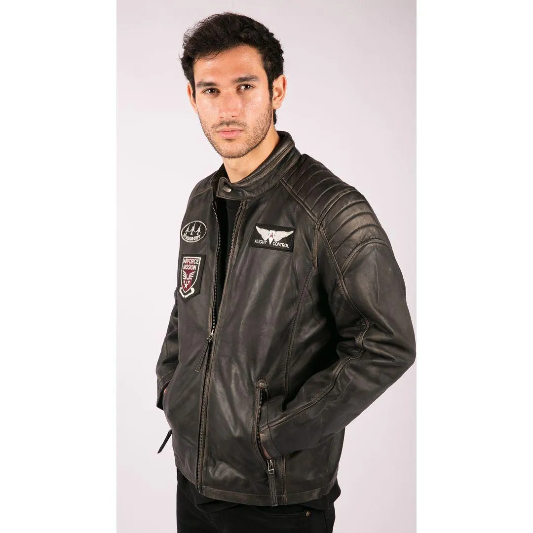 Mens Real Leather Washed Biker Airforce Jacket Distressed Casual Fit Retro Vintage