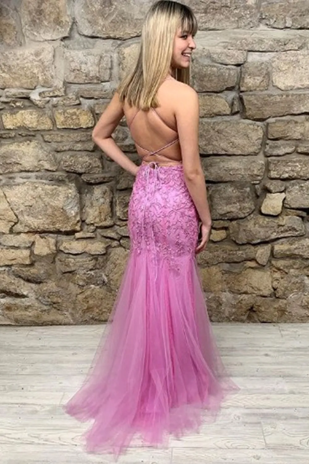 Mermaid Backless Purple Lace Long Prom Dress, Mermaid Purple Formal Dress, Purple Lace Evening Dress