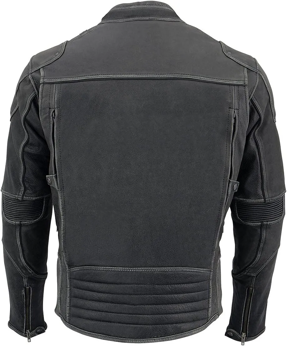 Milwaukee Leather MLM1536 Mens Vintage Distressed Grey Leather Scooter Style Motorcycle Jacket - Reflective Piping