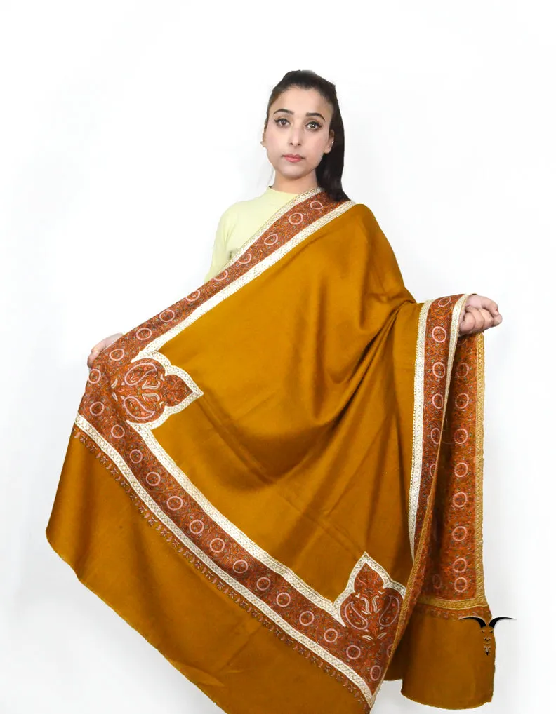 Mustard Brown Pashmina Shawl With Tilla & Sozni Work 5702