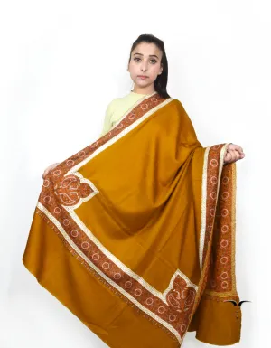 Mustard Brown Pashmina Shawl With Tilla & Sozni Work 5702