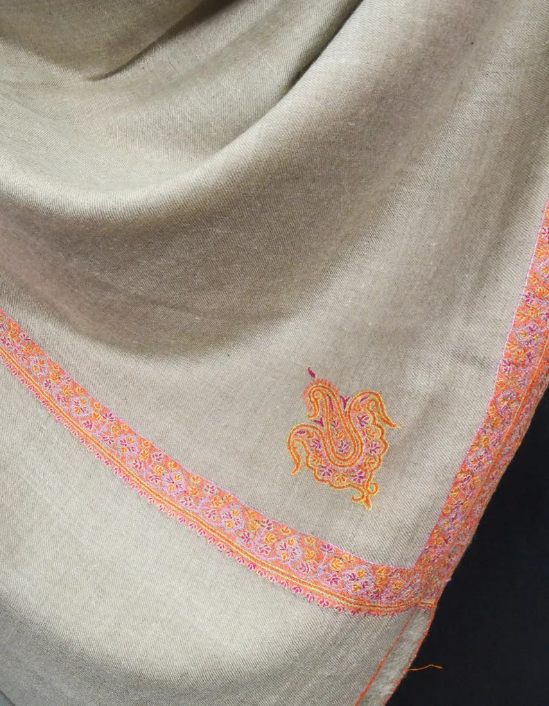 Natural Brown Pashmina Shawl With Sozni 5686