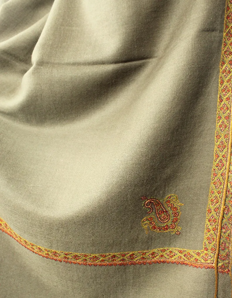 Natural Grey Pashmina Shawl With Sozni Work 5782
