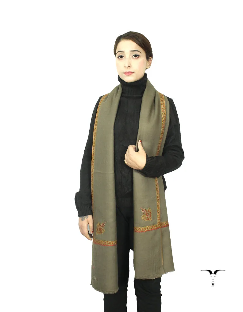 Natural Grey Pashmina Shawl With Sozni Work 5782