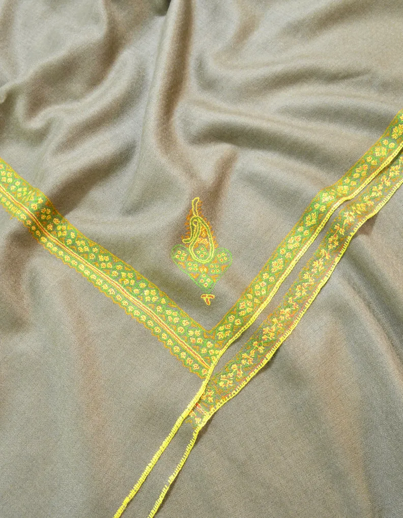 Natural Grey Pashmina Shawl With Sozni Work 5838