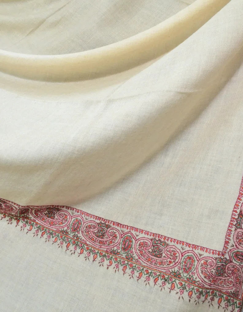 Natural Off White Pashmina Shawl With Sozni Work 5671