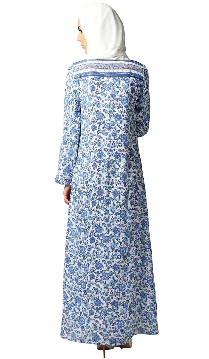 Naveen Floral Maxi Dress Abaya - Blue - FINAL SALE