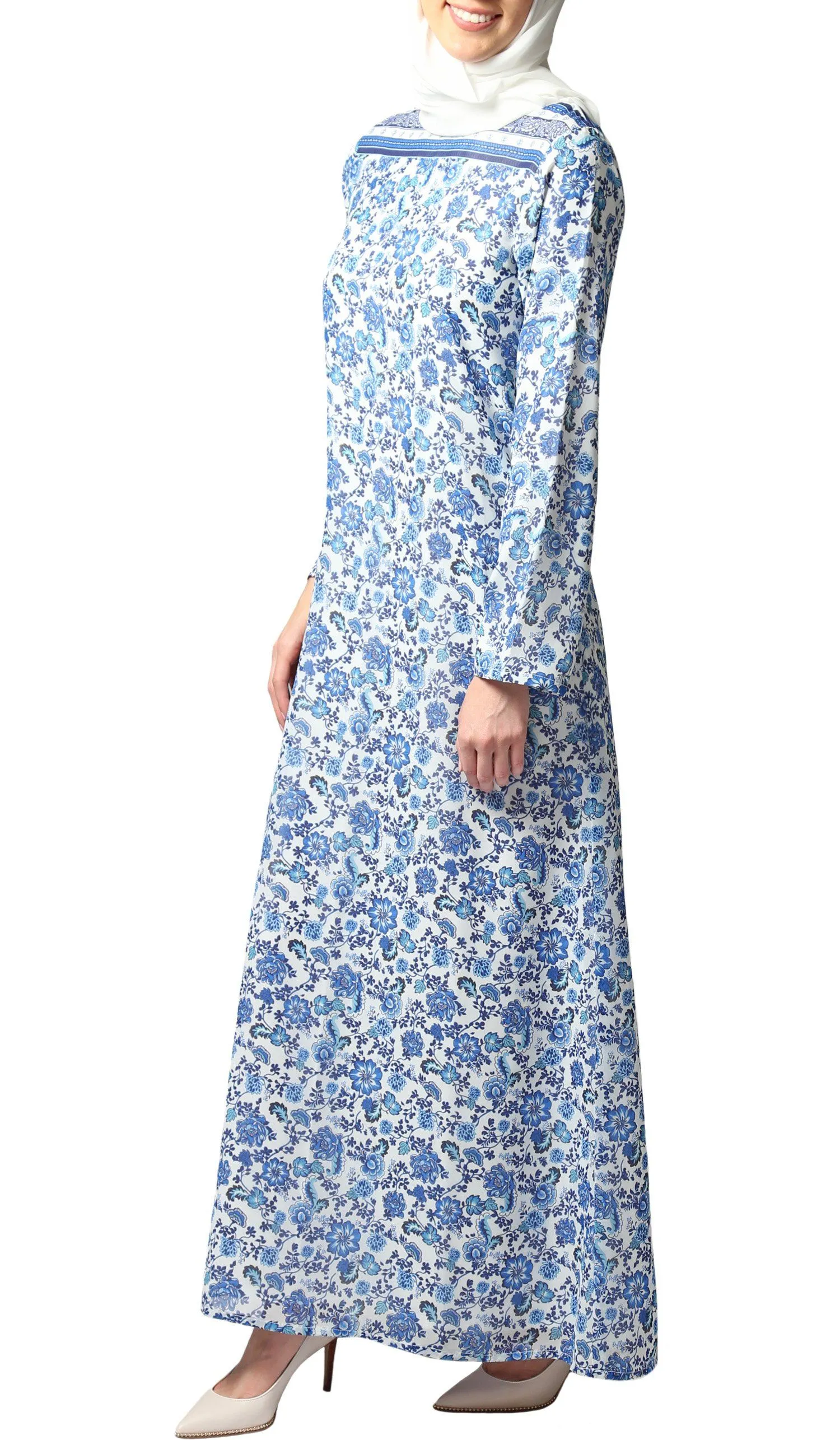 Naveen Floral Maxi Dress Abaya - Blue - FINAL SALE