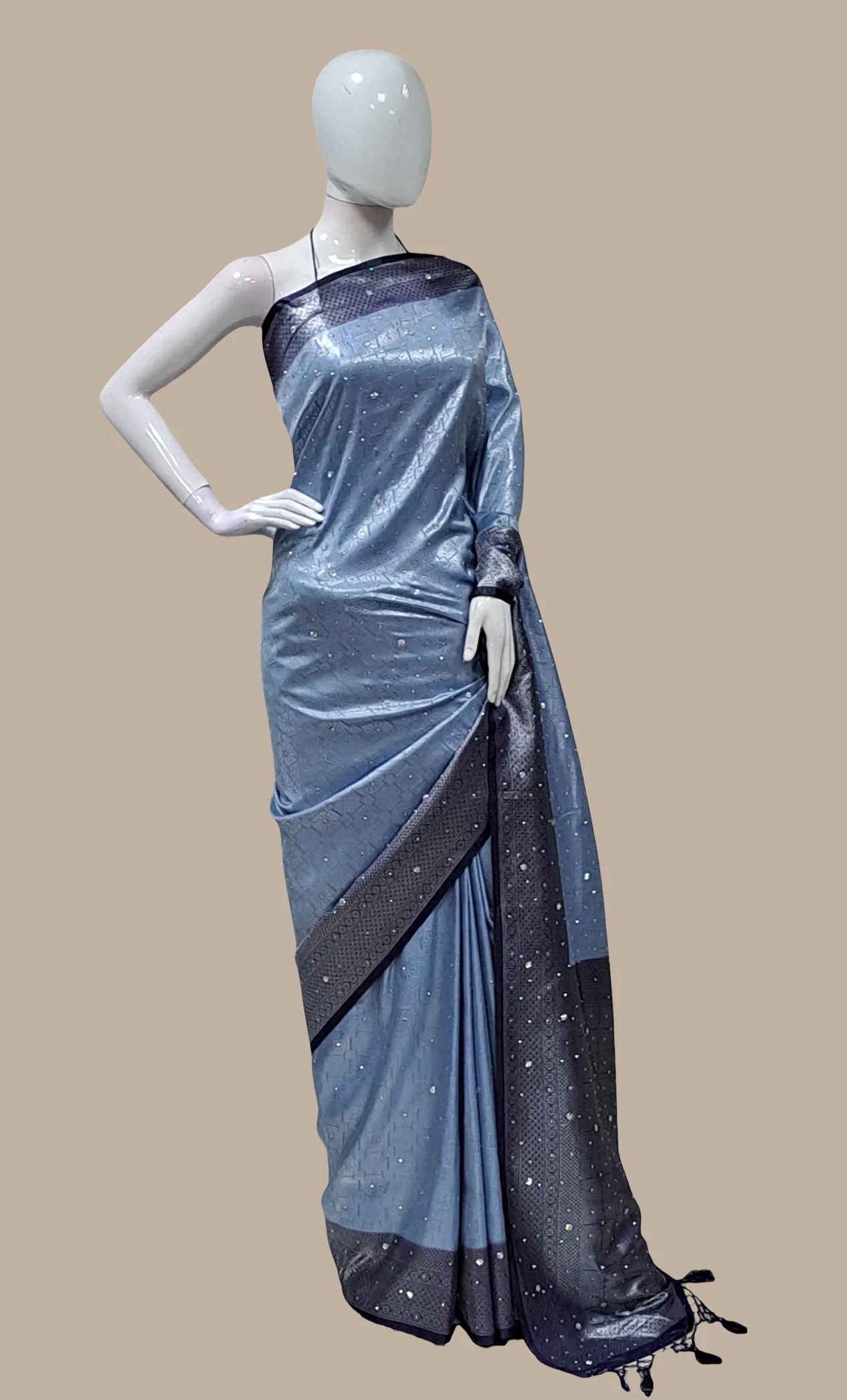 Navy Woven Art Silk Sari