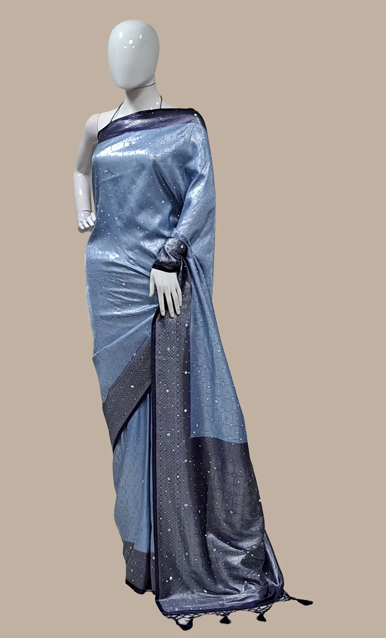 Navy Woven Art Silk Sari
