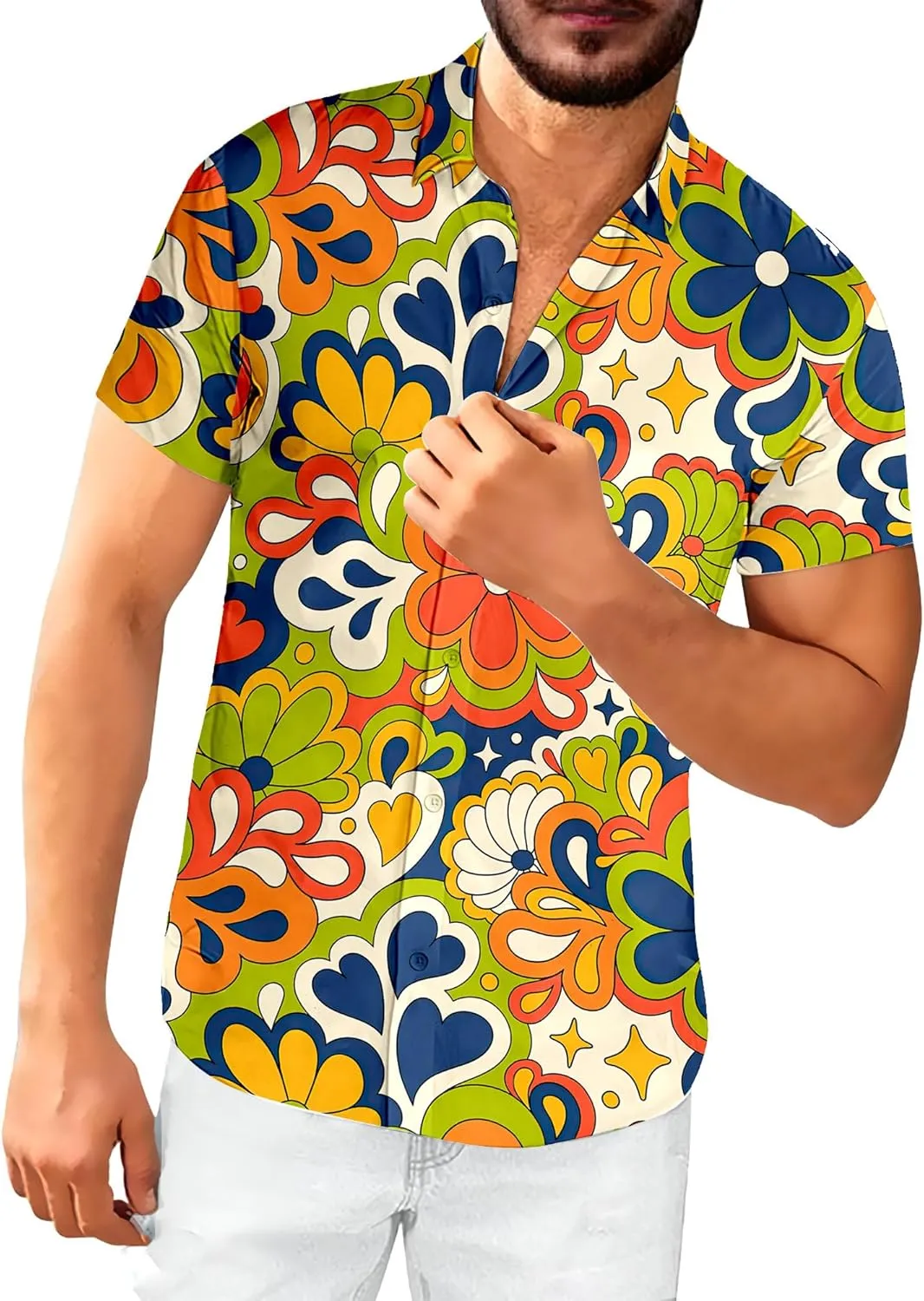 Neon Shirts for Men Button Up Shirts,Mens Neon Shirt Hawaiian Shirt for Men,Mens Beach Shirts Neon Clothes