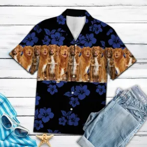 Nova Scotia Duck Tolling Retriever On Navy Hibiscus Hawaiian Shirt, Short Sleeve Hawaiian Aloha Shirt for men and women