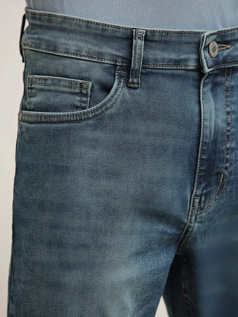 Nuon Blue Washed Straight-Leg Mid Rise Jeans