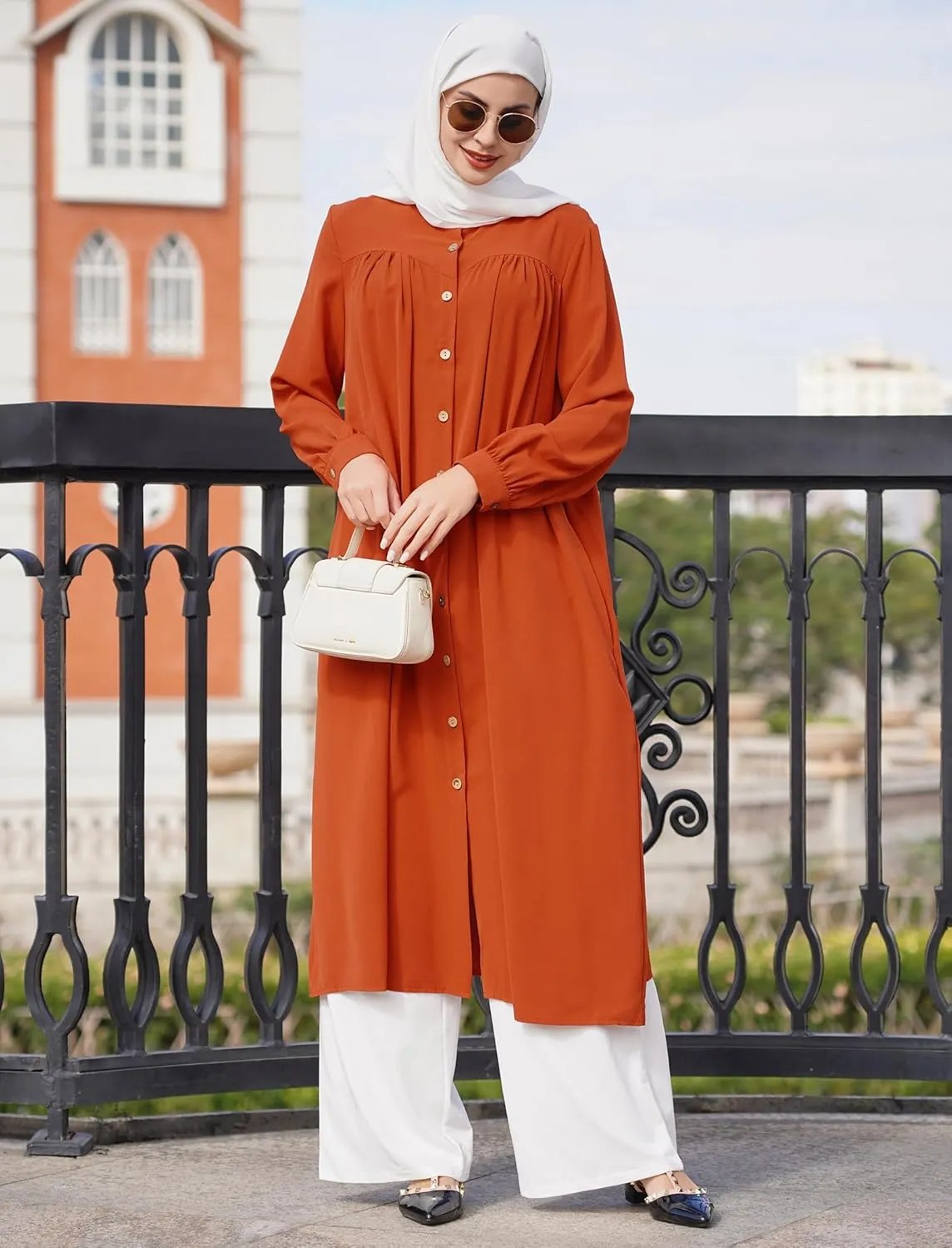 ODIZLI Women's Muslim Long Sleeve Button Down Abaya Casual Dress Dubai Outfits