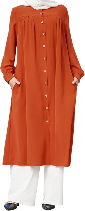 ODIZLI Women's Muslim Long Sleeve Button Down Abaya Casual Dress Dubai Outfits