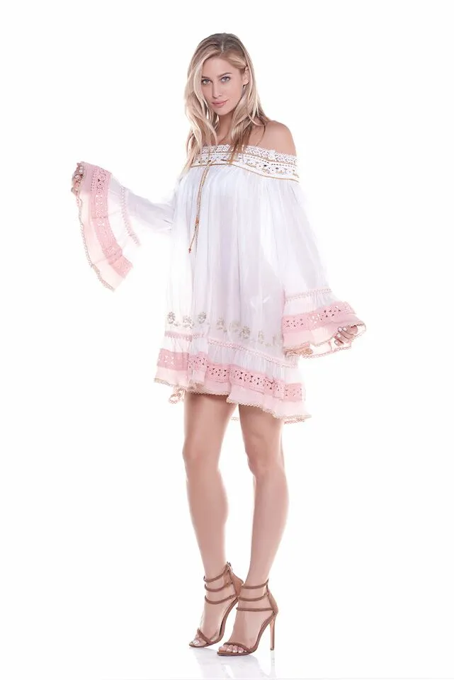 OFF THE SHOULDER DRAWSTRING DRESS