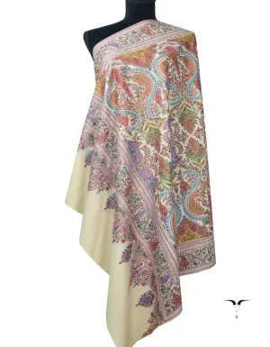 Off White Pashmina Sozni Jamavaar Shawl 5945