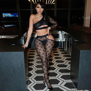 One -Shoulder Patchwork Lace Clubbing Set