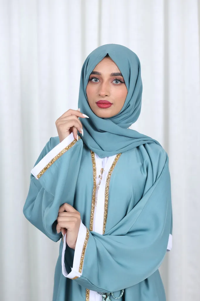 Open Glitter Abaya - Coral