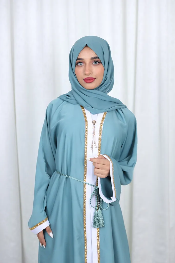 Open Glitter Abaya - Coral