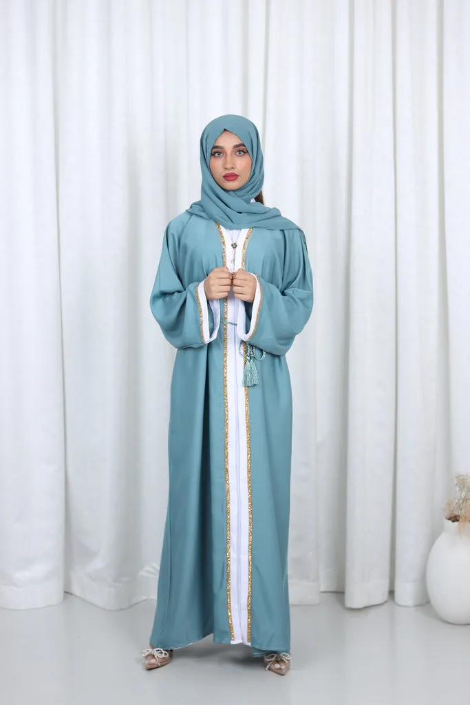 Open Glitter Abaya - Coral