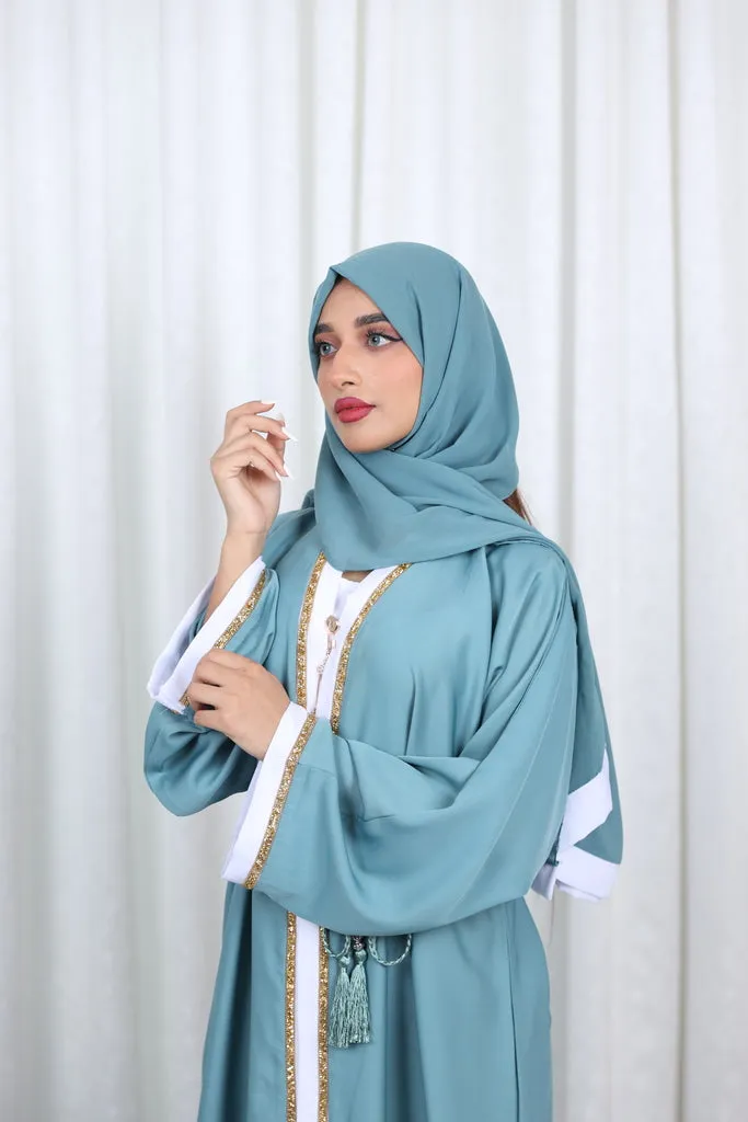 Open Glitter Abaya - Coral