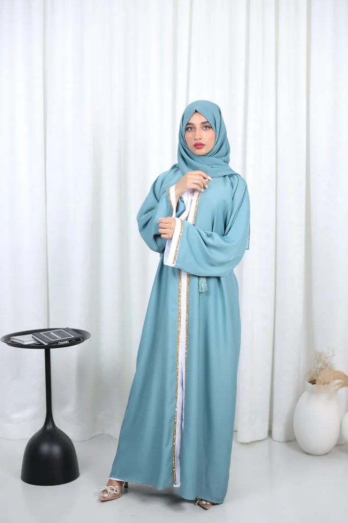 Open Glitter Abaya - Coral