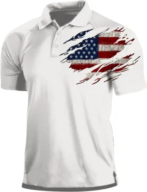 Patriotic Polo Shirts for Men in GOD WE Trust Christian Faith Cross Star Striped Golf Tshirts Raglan Sleeve Work Tops