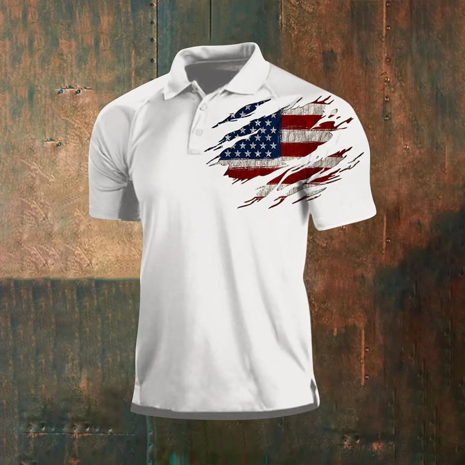 Patriotic Polo Shirts for Men in GOD WE Trust Christian Faith Cross Star Striped Golf Tshirts Raglan Sleeve Work Tops