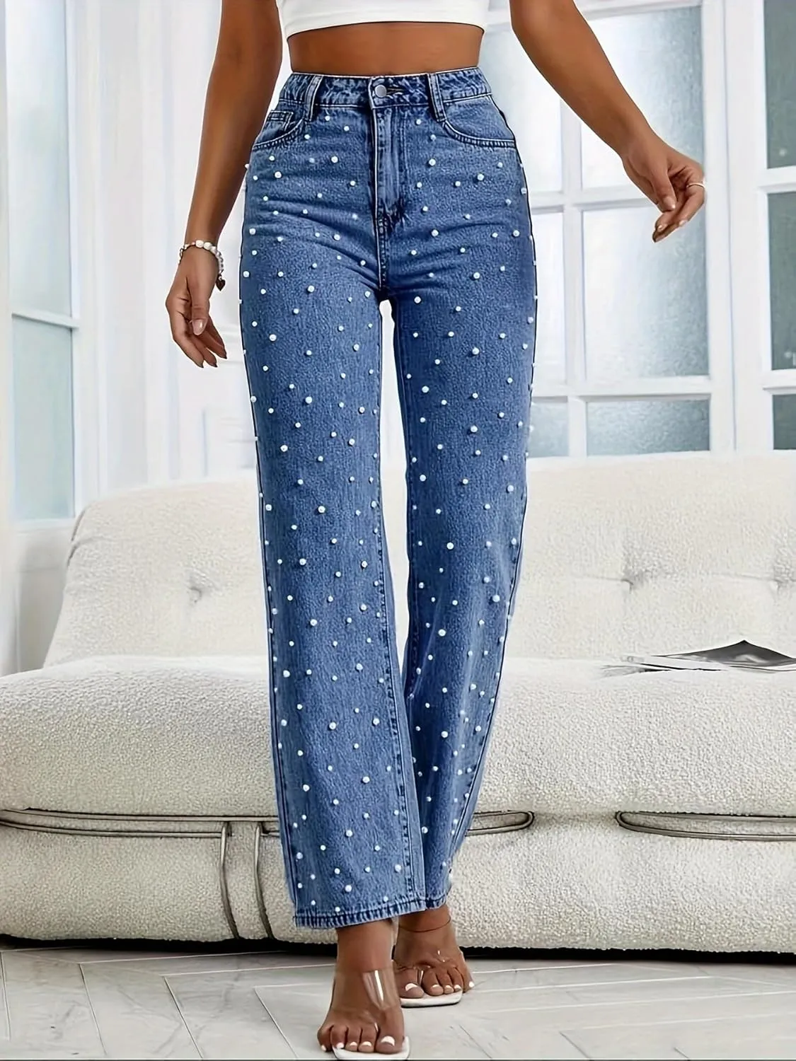 Pearl Jeans for Women Straight Leg High Waist Stretch Flare Bootcut Denim Pants