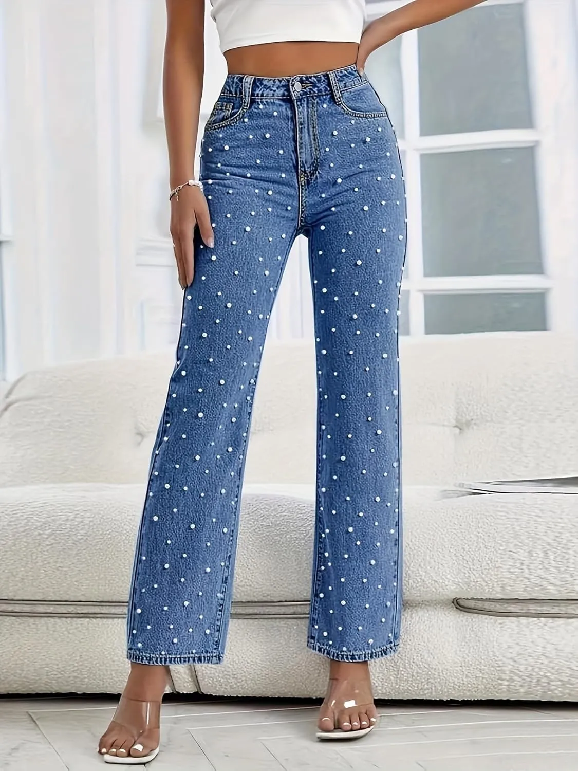 Pearl Jeans for Women Straight Leg High Waist Stretch Flare Bootcut Denim Pants