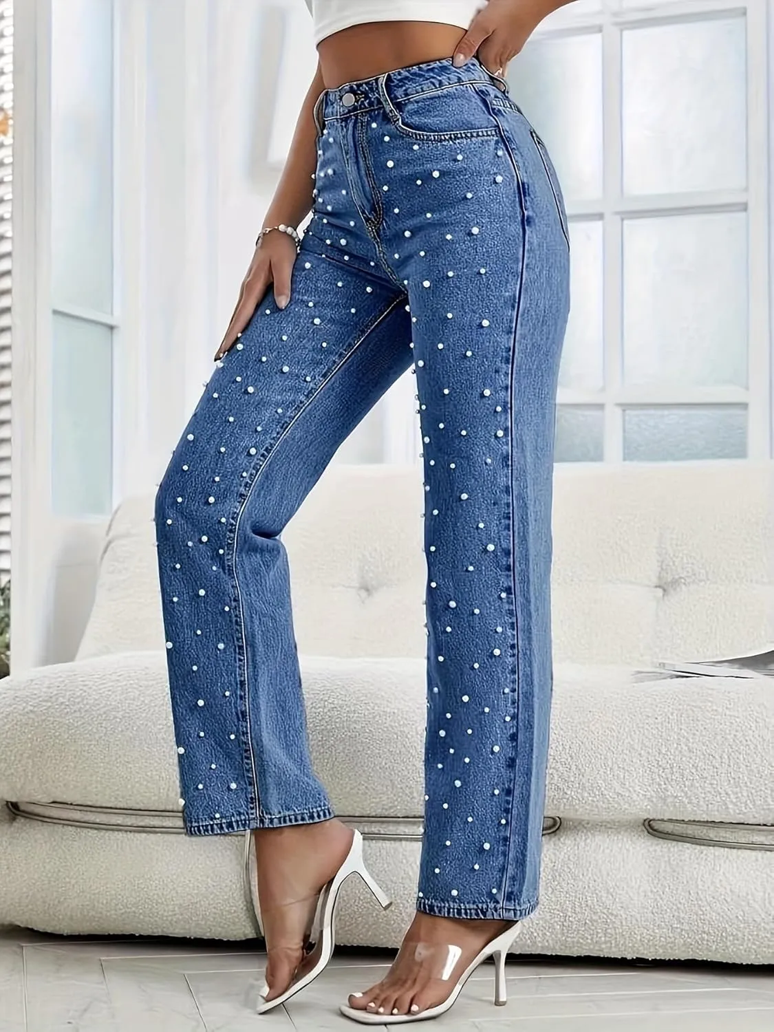 Pearl Jeans for Women Straight Leg High Waist Stretch Flare Bootcut Denim Pants